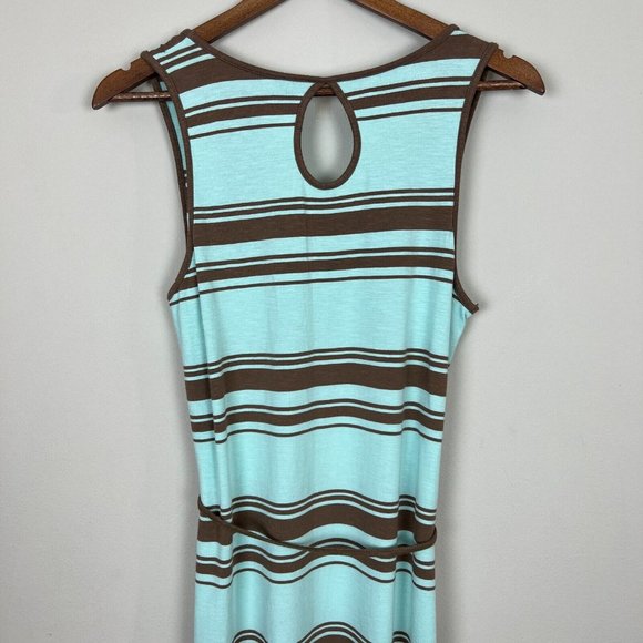 Horny Toad Maxi Dress Medium Mint Brown‎ Striped Belted Sleeveless Summer - Picture 6 of 10
